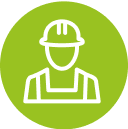 Green icon of a builder with hard hat